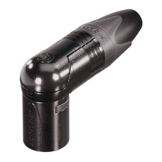 Mufa Neutrik NC3MRX-B, XLR, tata, pin 3, in unghi 90 gr, rotativ, pe cablu, lipire, 16A, neagra