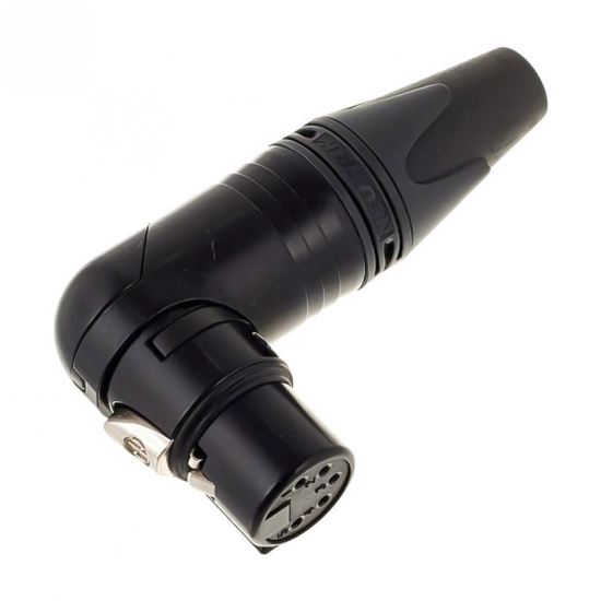 Mufa Neutrik NC5FRX-B, XLR, tata, pin 5, unghi, pe cablu, lipire, neagra