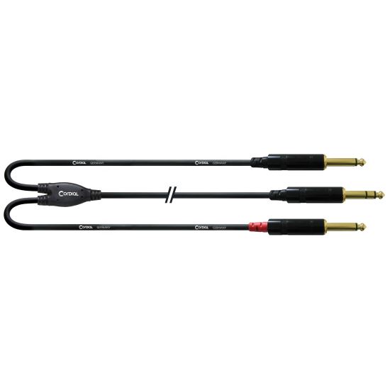 Cablu audio Y 0.9M Cordial CFY 0.9 VPP , jack 6.3 tata stereo, 2xJack 6.3 tata mono, aurite, Rean