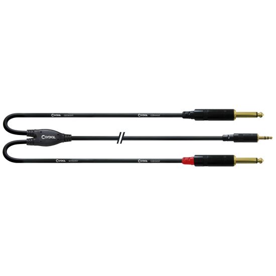 Cablu audio Y 1.5M Cordial CFY 1.5 WPP , jack 3.5 tata stereo, 2xJack 6.3 tata mono, aurite, Rean