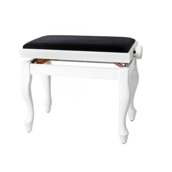 Scaun bancheta pian Gewa Deluxe Classic 130.340 , alb mat, sezut negru, velur