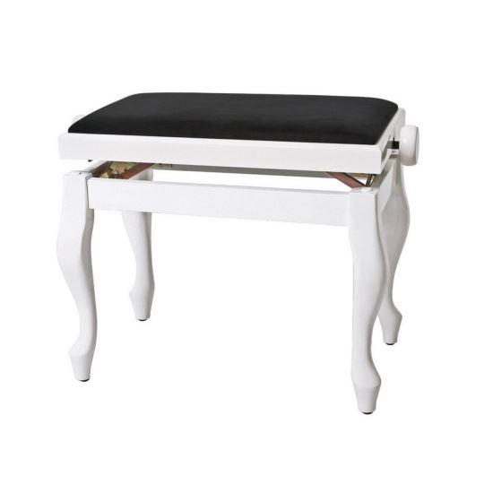 Scaun bancheta pian Gewa Deluxe Classic 130.350 , alb lucios, sezut negru, velur