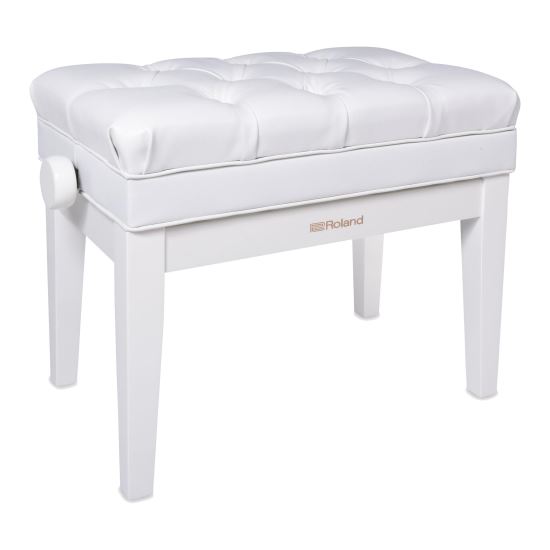 Scaun bancheta pian Roland RPB-500 PW , alb lucios, sezut alb, captusit, compartiment partituri