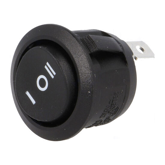 Intrerupator rocker rotund R13112D02BB7, ON-OFF-ON, 250VAC 10A, negru