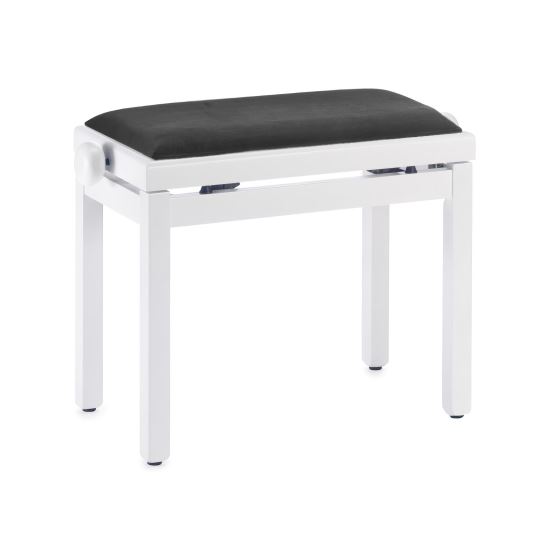 Scaun bancheta pian Discacciati 105SM, alb mat, sezut negru, catifea